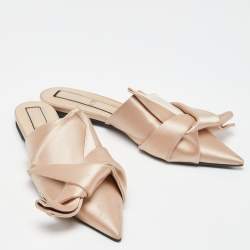 Nº21 Beige Knotted Satin Pointed Toe Flat Mules Size 40