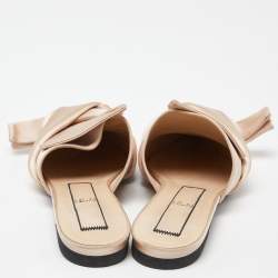 Nº21 Beige Knotted Satin Pointed Toe Flat Mules Size 40