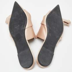 Nº21 Beige Knotted Satin Pointed Toe Flat Mules Size 40