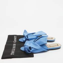 Pre Owned N21 Blue Knotted Satin Flat Slides Size 39