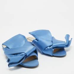 Pre Owned N21 Blue Knotted Satin Flat Slides Size 39