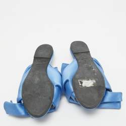 Pre Owned N21 Blue Knotted Satin Flat Slides Size 39