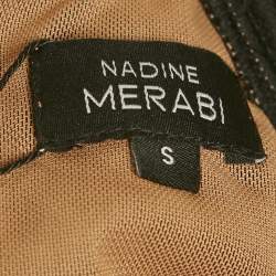 Pre Owned Nadine Merabi Black Sequin Knit and Velvet Feather Trimmed Jumpsuit S