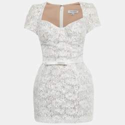 Pre Owned Nadine Merabi White Embellished Lace Mini Dress S