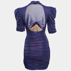 Nana Jacqueline Navy Blue Lurex Knit Ruched Open Back Mini Dress M