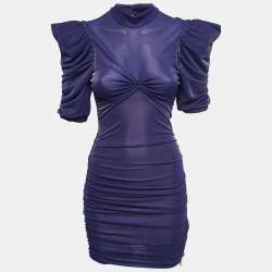 Nana Jacqueline Navy Blue Lurex Knit Ruched Open Back Mini Dress M