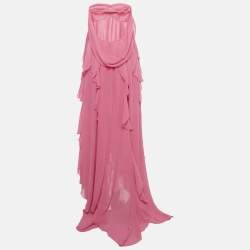 Pre Owned فستان نانا جاكلين كريب بلون وردي بتفاصيل بروش وكشكش مقاس متوسط