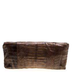 Nancy Gonzalez Metallic Brown Crocodile Frame Foldover Clutch