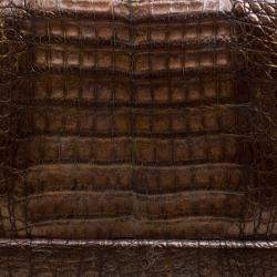 Nancy Gonzalez Metallic Brown Crocodile Frame Foldover Clutch
