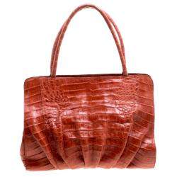 Nancy Gonzalez Red Orange Crocodile Satchel 