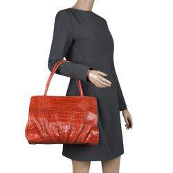 Nancy Gonzalez Red Orange Crocodile Satchel 