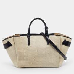 Pre Owned Nancy Gonzalez Cristie Black/Beige Canvas and Croc Embossed Leather Tote