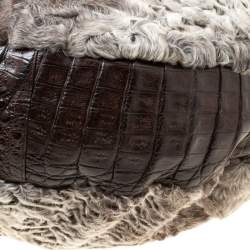 Nancy Gonzalez Grey/Brown Fur and Crocodile Hobo