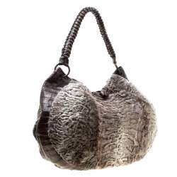 Nancy Gonzalez Grey/Brown Fur and Crocodile Hobo
