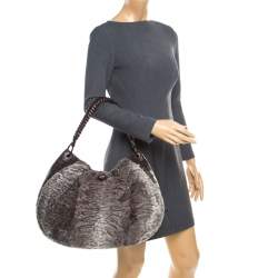 Nancy Gonzalez Grey/Brown Fur and Crocodile Hobo