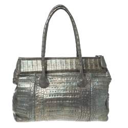 Nancy Gonzalez Grey/Holographic Effect Crocodile Satchel   