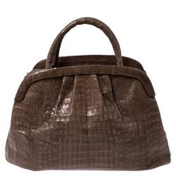 Nancy Gonzalez Light Brown Crocodile Leather Frame Satchel