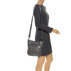 Nancy Gonzalez Grey Crocodile Messenger Bag