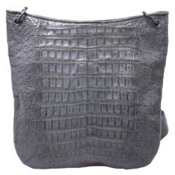 Nancy Gonzalez Grey Crocodile Messenger Bag