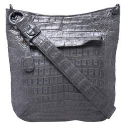 Nancy Gonzalez Grey Crocodile Messenger Bag