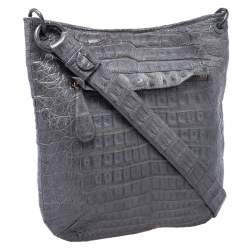 Nancy Gonzalez Grey Crocodile Messenger Bag