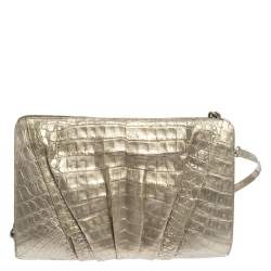 Nancy Gonzalez Gold Crocodile Chain Clutch