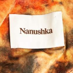 Nanushka Orange Abstract Floral Print Stretch Velvet Mini Dress S