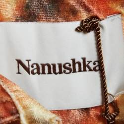 Nanushka Orange Hazy Floral Print Stretch Velvet Shirt M