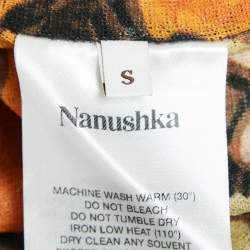 Nanushka Orange Arte Povera Floral Print Mesh Jersey Midi Skirt S