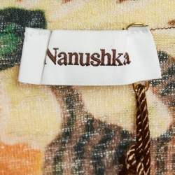 Nanushka Orange Arte Povera Floral Print Mesh Jersey Midi Skirt S
