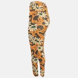 Nanushka Orange Arte Povera Floral Print Mesh Jersey Midi Skirt S