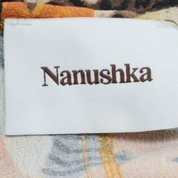 Pre Owned Nanushka Orange Floral Print Crepe Cut-Out Mini Wrap Dress S