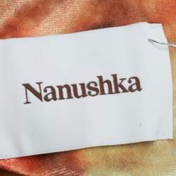 Nanushka Orange Hazy Floral Print Stretch Velvet Shirt M