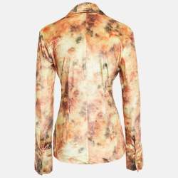 Nanushka Orange Hazy Floral Print Stretch Velvet Shirt M