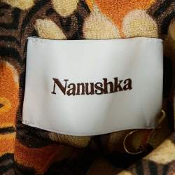 Nanushka Orange Floral Print Crepe Cut-Out Slim Fit Shirt L
