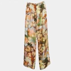 Nanushka Multicolor Watercolor Print Silk Trousers XS