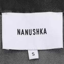 Nanushka Black Vegan Leather Cropped Camp Shirt S