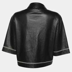 Nanushka Black Vegan Leather Cropped Camp Shirt S