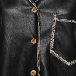 Nanushka Black Vegan Leather Cropped Camp Shirt S