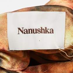 Nanushka Orange Hazy Floral Print Stretch Velvet Shirt Dress XS