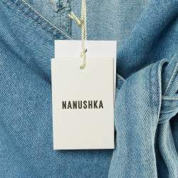 Pre Owned Nanushka Blue Washed Denim Frayed Opal Wrap Midi Skirt L