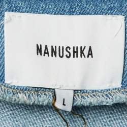 Pre Owned Nanushka Blue Washed Denim Frayed Opal Wrap Midi Skirt L