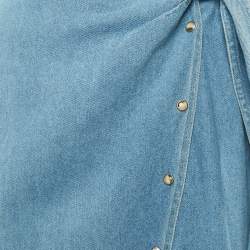 Pre Owned Nanushka Blue Washed Denim Frayed Opal Wrap Midi Skirt L