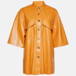 Nanushka Orange Faux Leather Short Sleeve Shirt XS