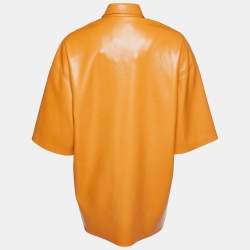 Nanushka Orange Faux Leather Short Sleeve Shirt XS