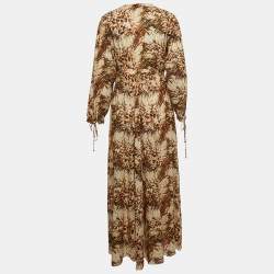 Nanushka Brown Printed Cotton V Neck Maxi Dress M