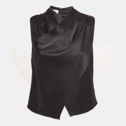 Nanushka Black Satin Draped Sleeveless Top M