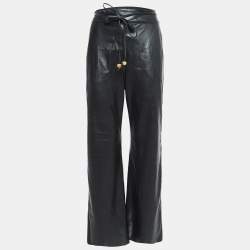 Pre Owned Nanushka Black Faux Leather Tie-Up Waist Trousers S