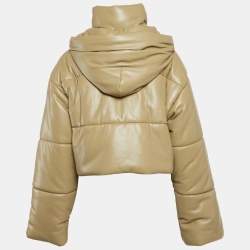 Pre Owned Nanushka Beige Faux Leather Aveline Crop Puffer Jacket L