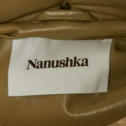 Pre Owned Nanushka Beige Faux Leather Aveline Crop Puffer Jacket L